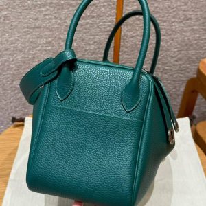 Hermes Lindy 30 CM Bag Handmade In Taurillon Clemence Leather Silver Hardware Z6 Malachite - Image 17