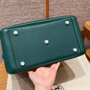 Hermes Lindy 30 CM Bag Handmade In Taurillon Clemence Leather Silver Hardware Z6 Malachite - Image 16