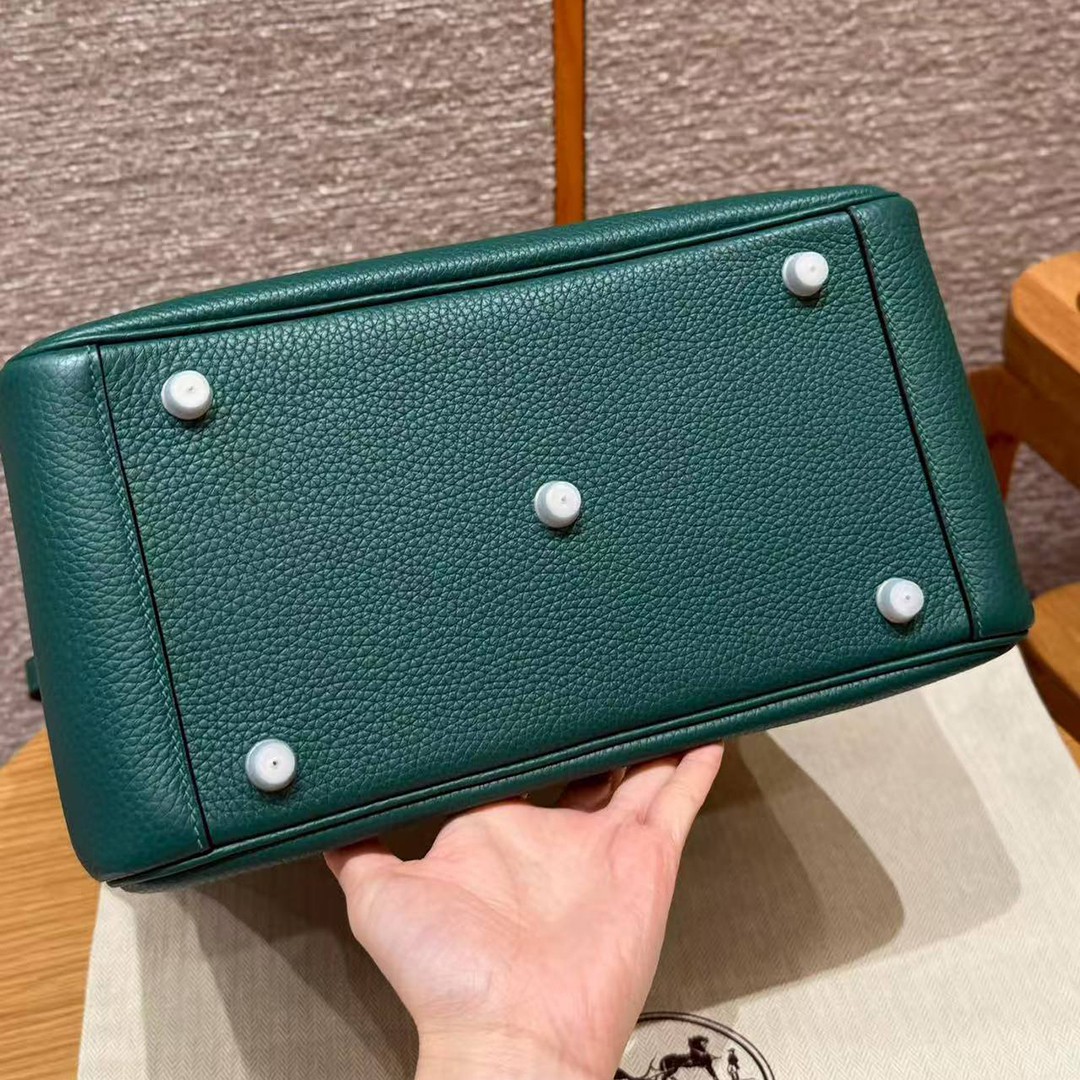 Hermes Lindy 30 CM Bag Handmade In Taurillon Clemence Leather Silver Hardware Z6 Malachite - Image 16