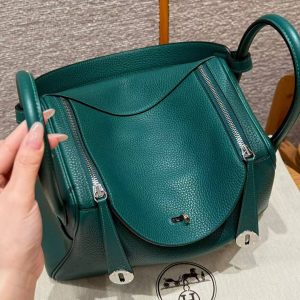 Hermes Lindy 30 CM Bag Handmade In Taurillon Clemence Leather Silver Hardware Z6 Malachite - Image 15
