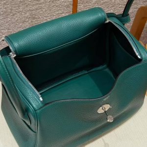 Hermes Lindy 30 CM Bag Handmade In Taurillon Clemence Leather Silver Hardware Z6 Malachite - Image 14