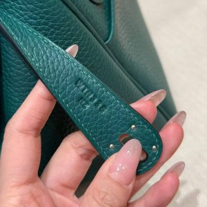Hermes Lindy 30 CM Bag Handmade In Taurillon Clemence Leather Silver Hardware Z6 Malachite - Image 11