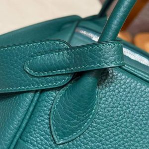 Hermes Lindy 30 CM Bag Handmade In Taurillon Clemence Leather Silver Hardware Z6 Malachite - Image 9