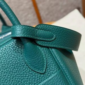 Hermes Lindy 30 CM Bag Handmade In Taurillon Clemence Leather Silver Hardware Z6 Malachite - Image 8