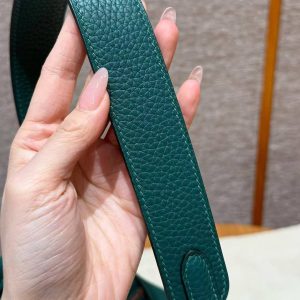 Hermes Lindy 30 CM Bag Handmade In Taurillon Clemence Leather Silver Hardware Z6 Malachite - Image 6