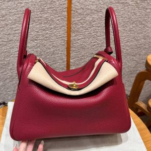 Hermes Lindy 30 CM Bag Handmade In Taurillon Clemence Leather Gold Hardware k1 Rouge Grenat - Image 2