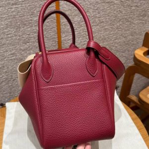 Hermes Lindy 30 CM Bag Handmade In Taurillon Clemence Leather Gold Hardware k1 Rouge Grenat - Image 14
