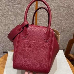 Hermes Lindy 30 CM Bag Handmade In Taurillon Clemence Leather Gold Hardware k1 Rouge Grenat - Image 13