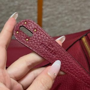 Hermes Lindy 30 CM Bag Handmade In Taurillon Clemence Leather Gold Hardware k1 Rouge Grenat - Image 4
