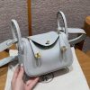 Hermes Lindy Mini 19 CM Bag Handmade In Taurillon Clemence Leather Gold Hardware 08 Blue Pale