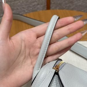 Hermes Lindy Mini 19 CM Bag Handmade In Taurillon Clemence Leather Gold Hardware 08 Blue Pale - Image 8