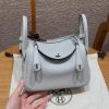 Hermes Lindy Mini 19 CM Bag Handmade In Taurillon Clemence Leather Silver Hardware 08 Blue Pale