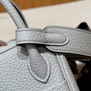 Hermes Lindy Mini 19 CM Bag Handmade In Taurillon Clemence Leather Silver Hardware 08 Blue Pale - Image 6