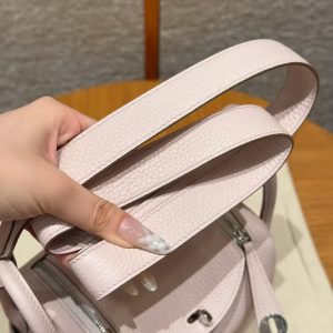 Hermes Lindy Mini 19 CM Bag Handmade In Taurillon Clemence Leather Silver Hardware 09 Mauve Pale - Image 9