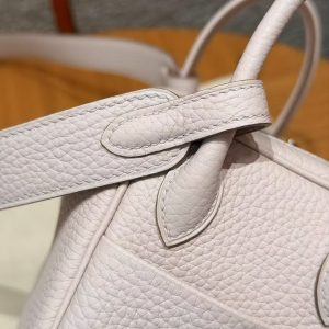 Hermes Lindy Mini 19 CM Bag Handmade In Taurillon Clemence Leather Silver Hardware 09 Mauve Pale - Image 7