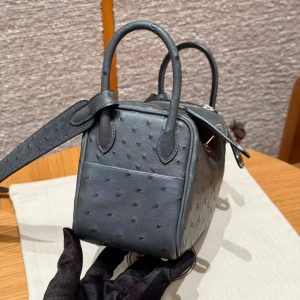 Hermes Lindy Mini 19 CM Bag Handmade In KK Ostrich Leather from South Africa Silver Hardware 0L Gris Meyer - Image 18