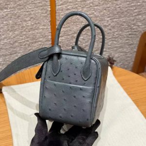 Hermes Lindy Mini 19 CM Bag Handmade In KK Ostrich Leather from South Africa Silver Hardware 0L Gris Meyer - Image 17