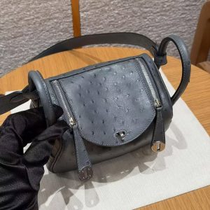 Hermes Lindy Mini 19 CM Bag Handmade In KK Ostrich Leather from South Africa Silver Hardware 0L Gris Meyer - Image 10