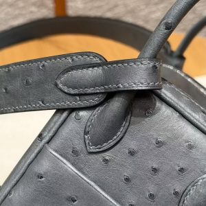 Hermes Lindy Mini 19 CM Bag Handmade In KK Ostrich Leather from South Africa Silver Hardware 0L Gris Meyer - Image 5