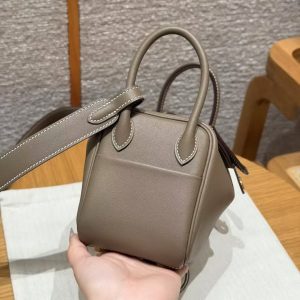 Hermes Lindy Mini 19 CM Bag Handmade In Swift Leather Gold Hardware 18 Etoupe - Image 18