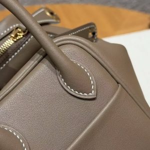 Hermes Lindy Mini 19 CM Bag Handmade In Swift Leather Gold Hardware 18 Etoupe - Image 6
