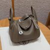 Hermes Lindy Mini 19 CM Bag Handmade In Taurillon Clemence Leather Silver Hardware 18 Etoupe