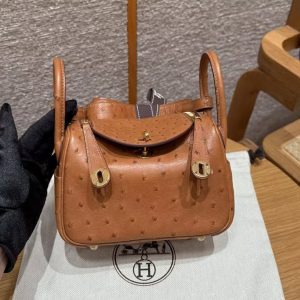 Hermes Lindy Mini 19 CM Bag Handmade In KK Ostrich Leather from South Africa Gold Hardware 37 Gold