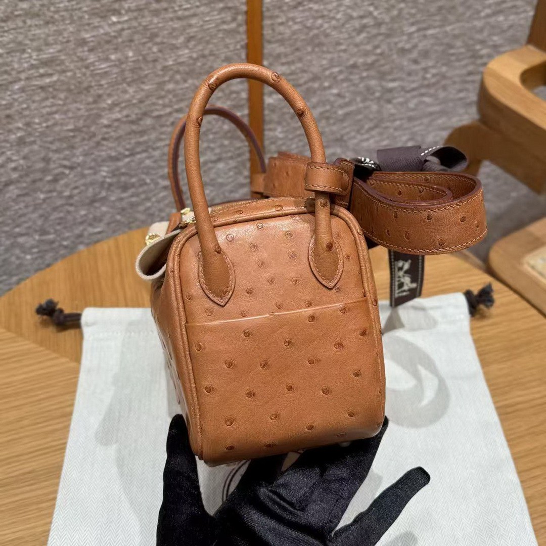 Hermes Lindy Mini 19 CM Bag Handmade In KK Ostrich Leather from South Africa Gold Hardware 37 Gold - Image 19