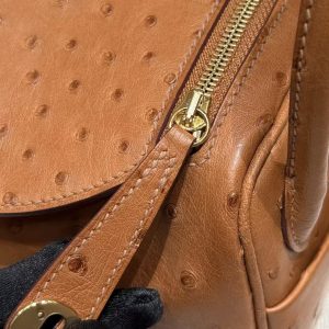 Hermes Lindy Mini 19 CM Bag Handmade In KK Ostrich Leather from South Africa Gold Hardware 37 Gold - Image 13