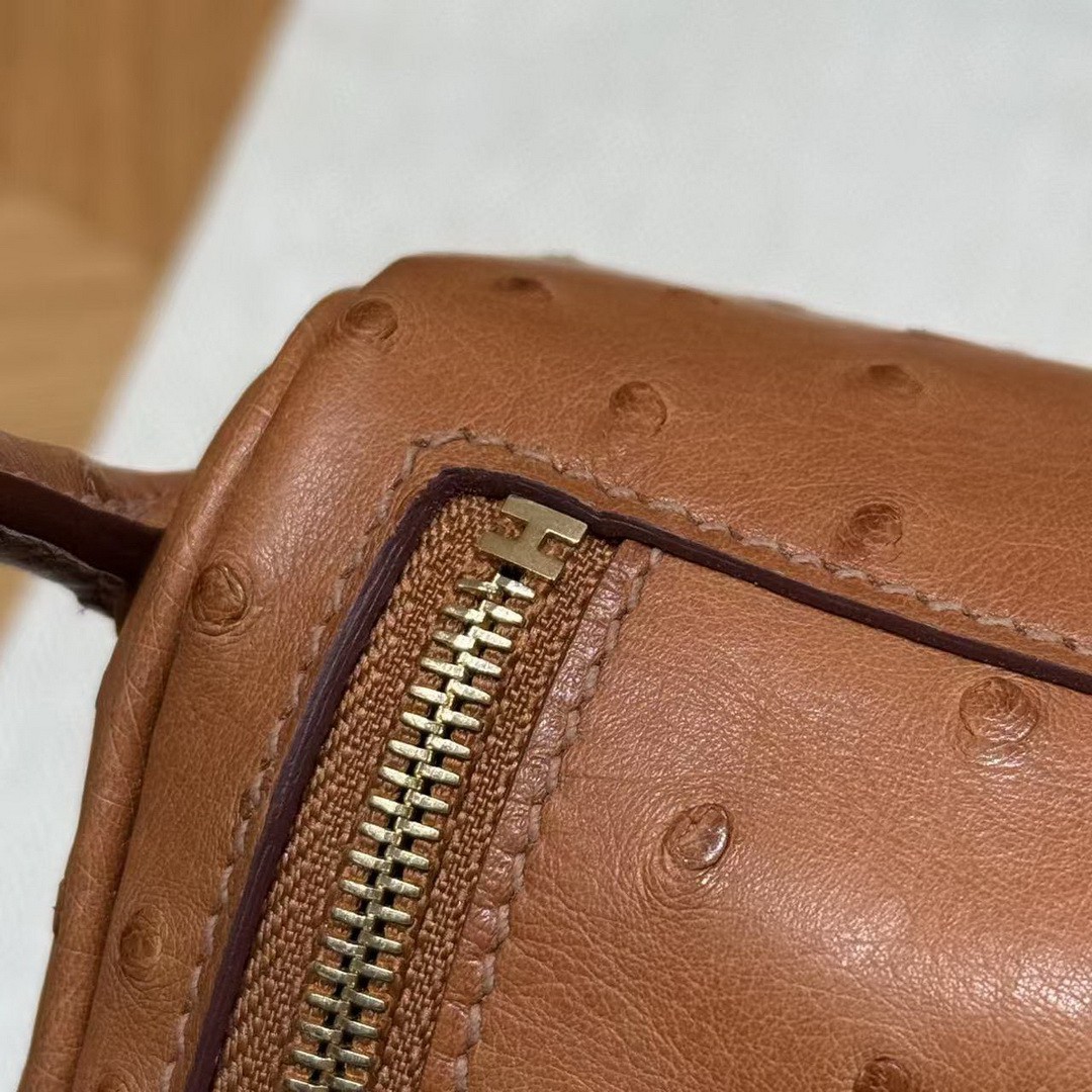 Hermes Lindy Mini 19 CM Bag Handmade In KK Ostrich Leather from South Africa Gold Hardware 37 Gold - Image 11