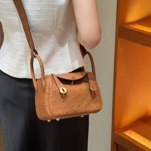 Hermes Lindy Mini 19 CM Bag Handmade In KK Ostrich Leather from South Africa Gold Hardware 37 Gold - Image 4