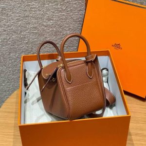 Hermes Lindy Mini 19 CM Bag Handmade In Taurillon Clemence Leather Gold Hardware 37 Gold - Image 21