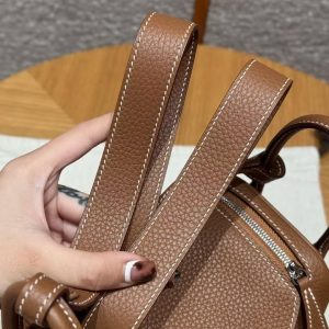 Hermes Lindy Mini 19 CM Bag Handmade In Taurillon Clemence Leather Silver Hardware 37 Gold - Image 7