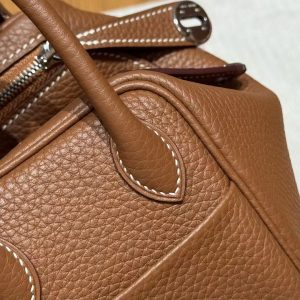 Hermes Lindy Mini 19 CM Bag Handmade In Taurillon Clemence Leather Silver Hardware 37 Gold - Image 6