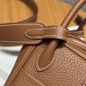 Hermes Lindy Mini 19 CM Bag Handmade In Taurillon Clemence Leather Silver Hardware 37 Gold - Image 5