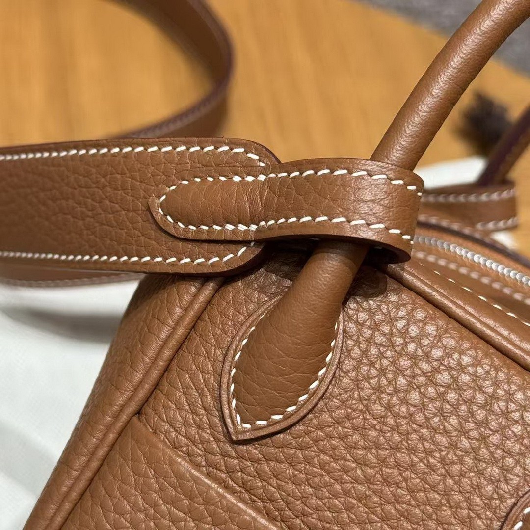 Hermes Lindy Mini 19 CM Bag Handmade In Taurillon Clemence Leather Silver Hardware 37 Gold - Image 5