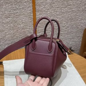 Hermes Lindy Mini 19 CM Bag Handmade In Swift Leather Gold Hardware 57 Bordeaux - Image 18