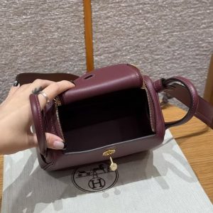 Hermes Lindy Mini 19 CM Bag Handmade In Swift Leather Gold Hardware 57 Bordeaux - Image 16