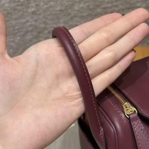 Hermes Lindy Mini 19 CM Bag Handmade In Swift Leather Gold Hardware 57 Bordeaux - Image 12