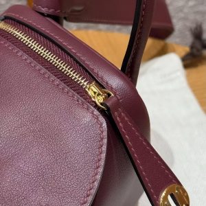 Hermes Lindy Mini 19 CM Bag Handmade In Swift Leather Gold Hardware 57 Bordeaux - Image 7