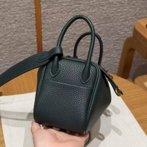 Hermes Lindy Mini 19 CM Bag Handmade In Taurillon Clemence Leather Gold Hardware 67 Vert Fonce - Image 19