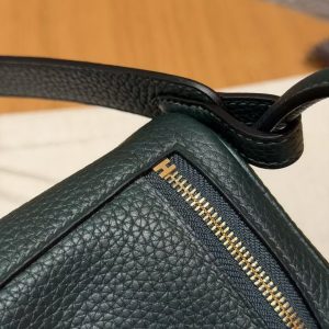 Hermes Lindy Mini 19 CM Bag Handmade In Taurillon Clemence Leather Gold Hardware 67 Vert Fonce - Image 9