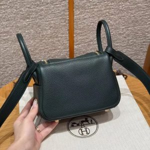 Hermes Lindy Mini 19 CM Bag Handmade In Taurillon Clemence Leather Gold Hardware 6O Vert Cypres - Image 2
