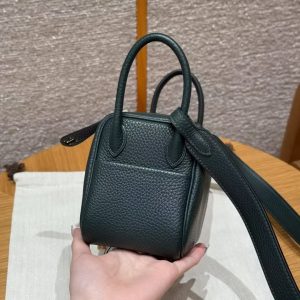 Hermes Lindy Mini 19 CM Bag Handmade In Taurillon Clemence Leather Gold Hardware 6O Vert Cypres - Image 25