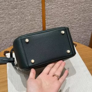 Hermes Lindy Mini 19 CM Bag Handmade In Taurillon Clemence Leather Gold Hardware 6O Vert Cypres - Image 23