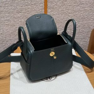 Hermes Lindy Mini 19 CM Bag Handmade In Taurillon Clemence Leather Gold Hardware 6O Vert Cypres - Image 18