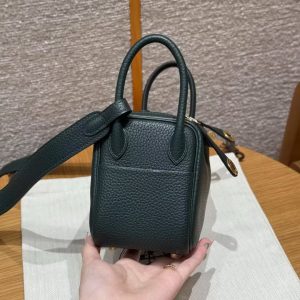 Hermes Lindy Mini 19 CM Bag Handmade In Taurillon Clemence Leather Gold Hardware 6O Vert Cypres - Image 17