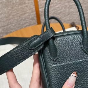 Hermes Lindy Mini 19 CM Bag Handmade In Taurillon Clemence Leather Gold Hardware 6O Vert Cypres - Image 15