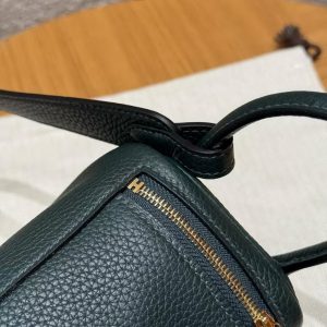 Hermes Lindy Mini 19 CM Bag Handmade In Taurillon Clemence Leather Gold Hardware 6O Vert Cypres - Image 14