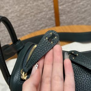 Hermes Lindy Mini 19 CM Bag Handmade In Taurillon Clemence Leather Gold Hardware 6O Vert Cypres - Image 13
